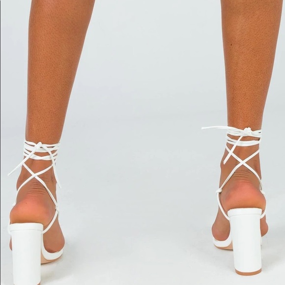White Block Ankle Wrap Up Heel - Picture 7 of 8
